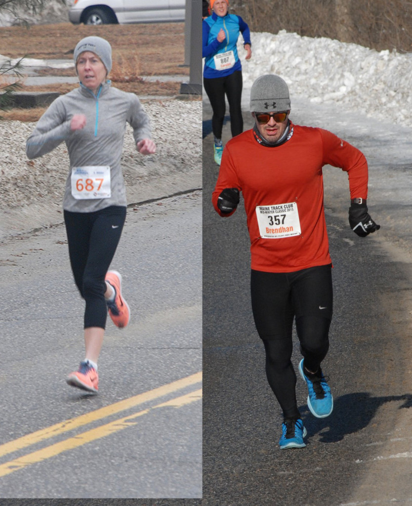 File photos of the winners: LAURIE NICHOLAS & BRENDHAN MCDEVITT both of Gorham, Maine courtesy of Maine Running Photos